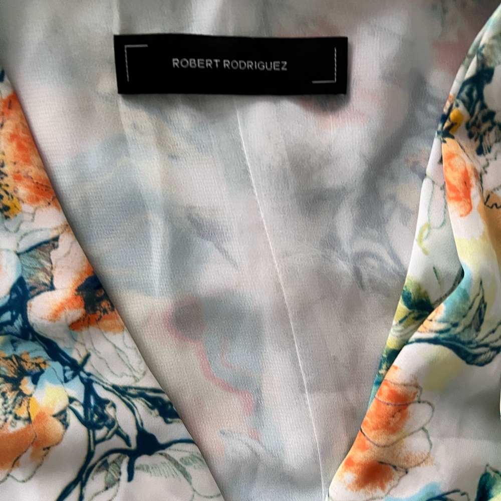 Robert Rodriguez Dress Medium S Floral Print Faux Wrap Draped Cap Sleeves - Picture 7 of 12